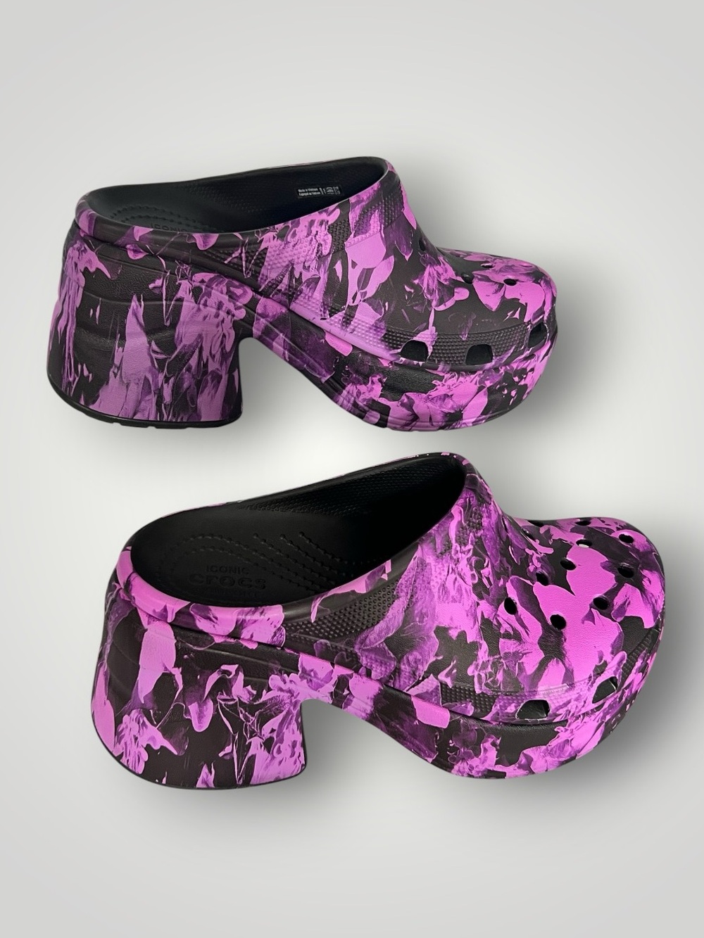 CROCS Women's Purple and Black Patterned Clog UNISEX W 9, M 7